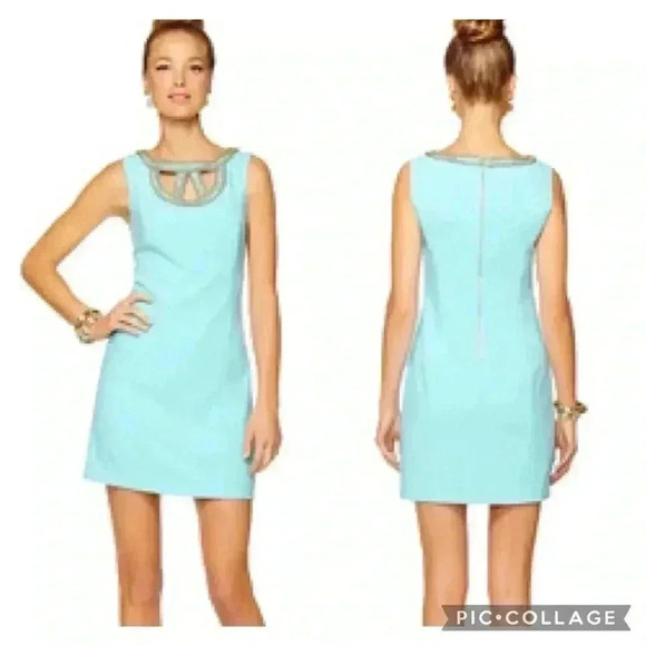 Lilly Pulitzer Lane Shift Cut Out Beaded Shorely Blue Size 2 - Picture 1 of 9